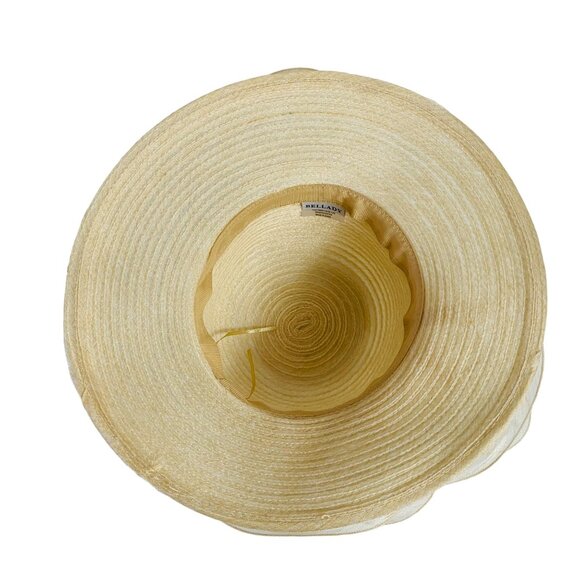 Bellady Wide Brim Church Hat VTG Champagne Wedding Sinamay Formal Church Derby - Picture 8 of 11